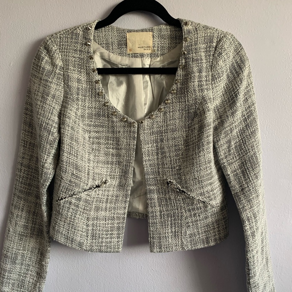 Mustard Seed Cropped Tweed Jacket with Stud Detail